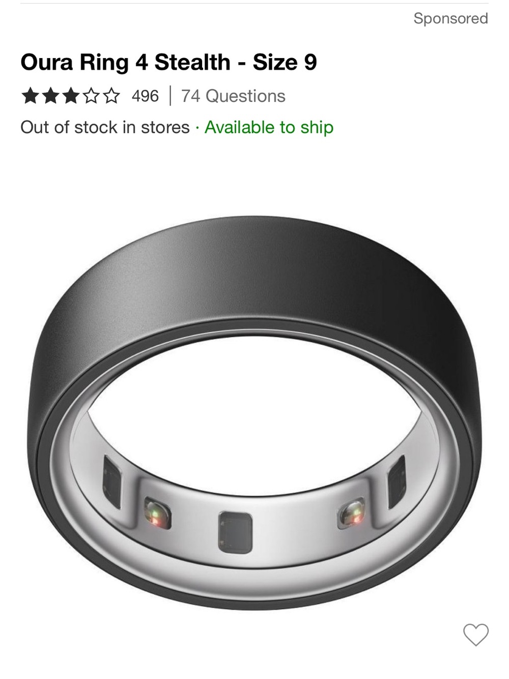 Oura Ring 4 Stealth by Oura — Matte Black with Silver Interior